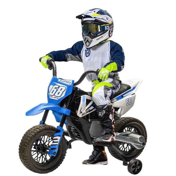 Kids Electric Motorcycle Dirt Bike, Off-Road Street Bike 12V with Training Wheels, High/Low Speeds