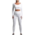 thumbnail image 2 of Wyongtao Women 2 Piece Tracksuit Workout Outfits Seamless High Waist Leggings and Stretch Sports Bra Slim Fit Yoga Activewear Set,White L, 2 of 3