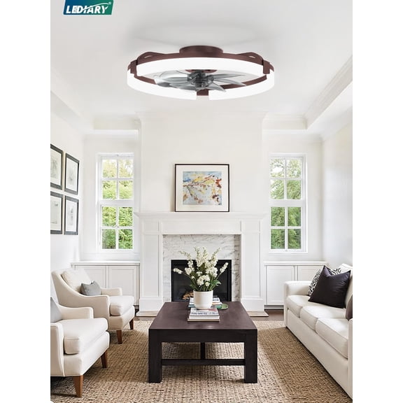 20 Inch Ceiling Fan with Light and Remote, Modern Low Flush Mount Fan, 3 CCT Stepless Dimmable, 6 Speed Motor, App Control for Bedroom Living Room