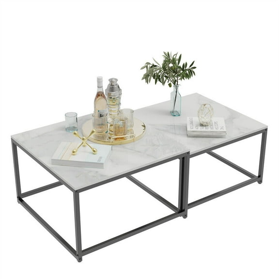 Upscale Sintered Stone Nesting Coffee Tables Set Of 2 Super Gloss Stacking Table