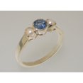 thumbnail image 2 of LBG British Made 925 Sterling Silver Natural Sapphire & Cultured Pearl Womens Trilogy Ring - 33 size options, 2 of 7