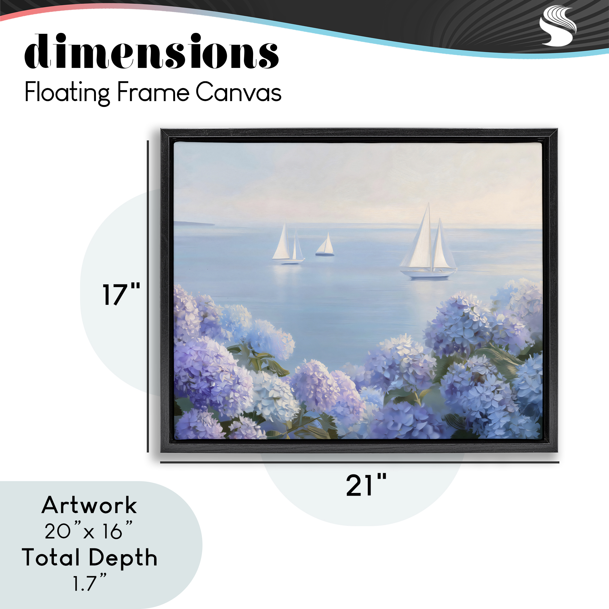 Stupell Industries Sailboats & Hydrangeas at Sea Black Framed Floater Canvas Wall Art, design by LSR Design Studio