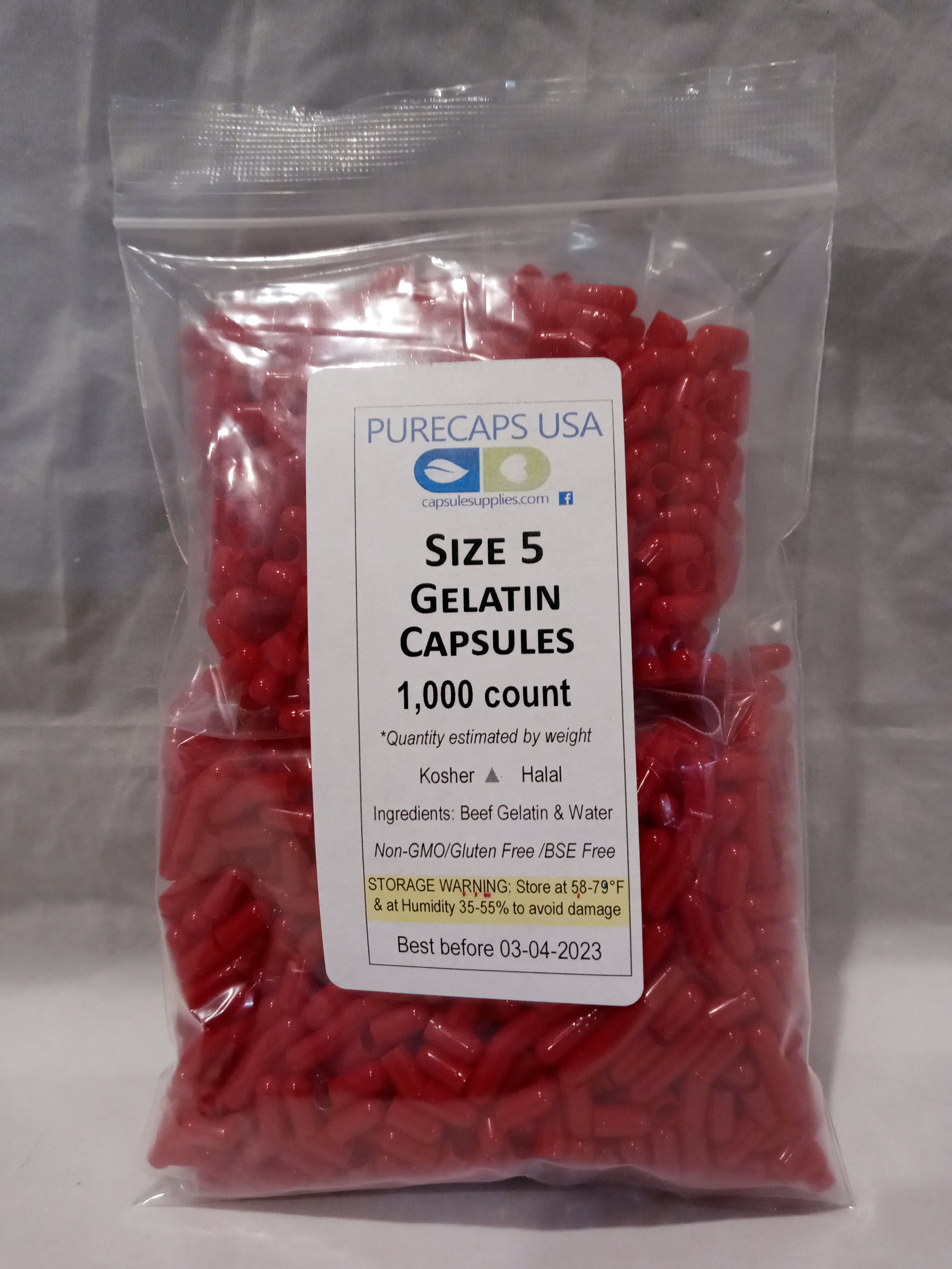 PureCapsUSA Empty Red Gelatin Capsules Size 5 (1,000 capsules