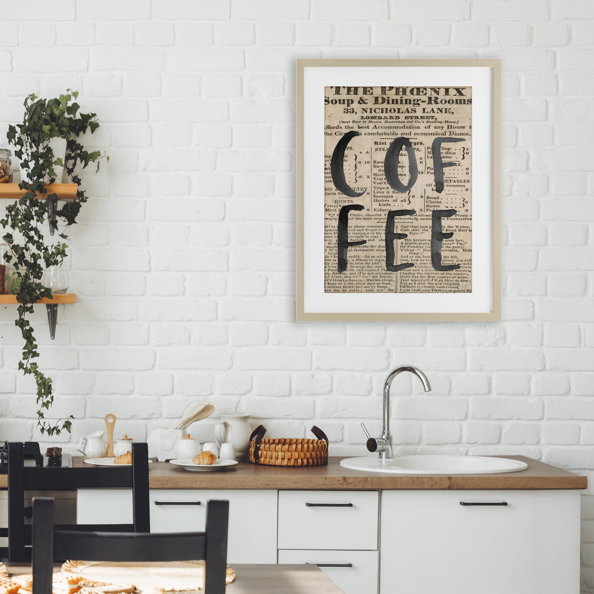 Stupell Industries Vintage Coffee Newspaper Birch Framed Print Under Glass, design by Lucille Price