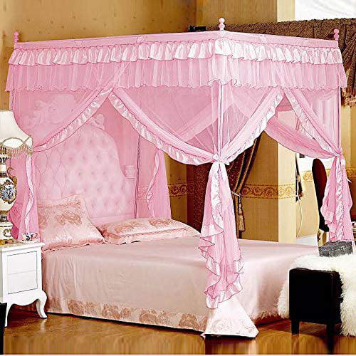 Mengersi Princess 4 Corners Post Bed, California King Canopy Bed With Curtains