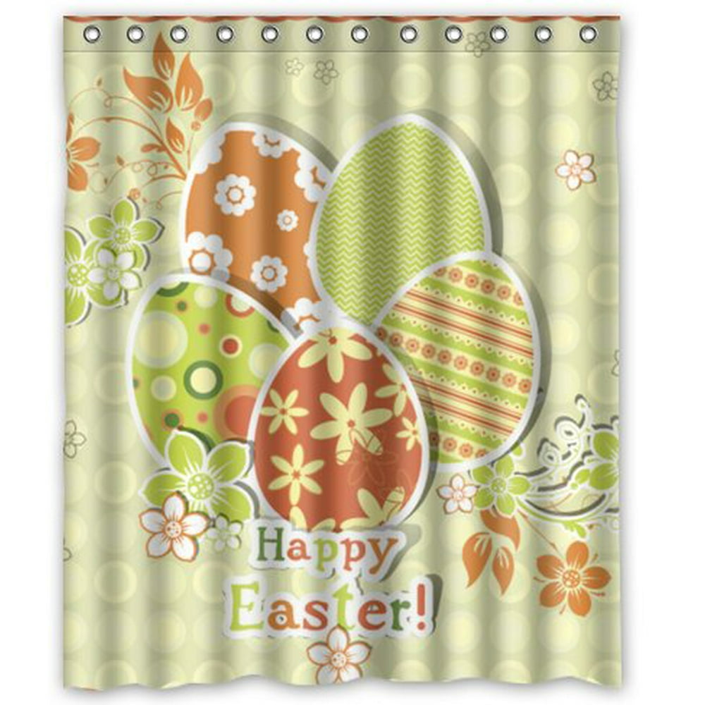 GreenDecor Happy Easter Waterproof Shower Curtain Set with Hooks