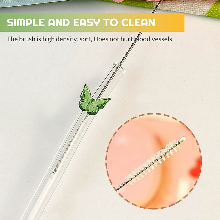 Happon 5 Pcs Reusable Glass Straws with Design, 8 mm x 7.9 in Colorful  Butterfly on Clear Straws Bent Glass Butterfly Straws with Cleaning Brush  for Smoothie Cocktail Juice Shakes Beverages 
