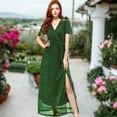 thumbnail image 2 of Women's Sparkle Sheer Detail V-Neck Dot Sequin Maxi Dress - X Large, Green, 2 of 6