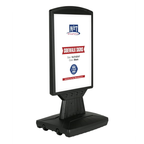 M&T Displays Master Sign Fix Board, Black 16.54x23.62 Inch Double Sided Pavement Sidewalk Sign Advertisement Display Poster Menu Holder Water Base Outdoor Heavy Duty Caster Wheels