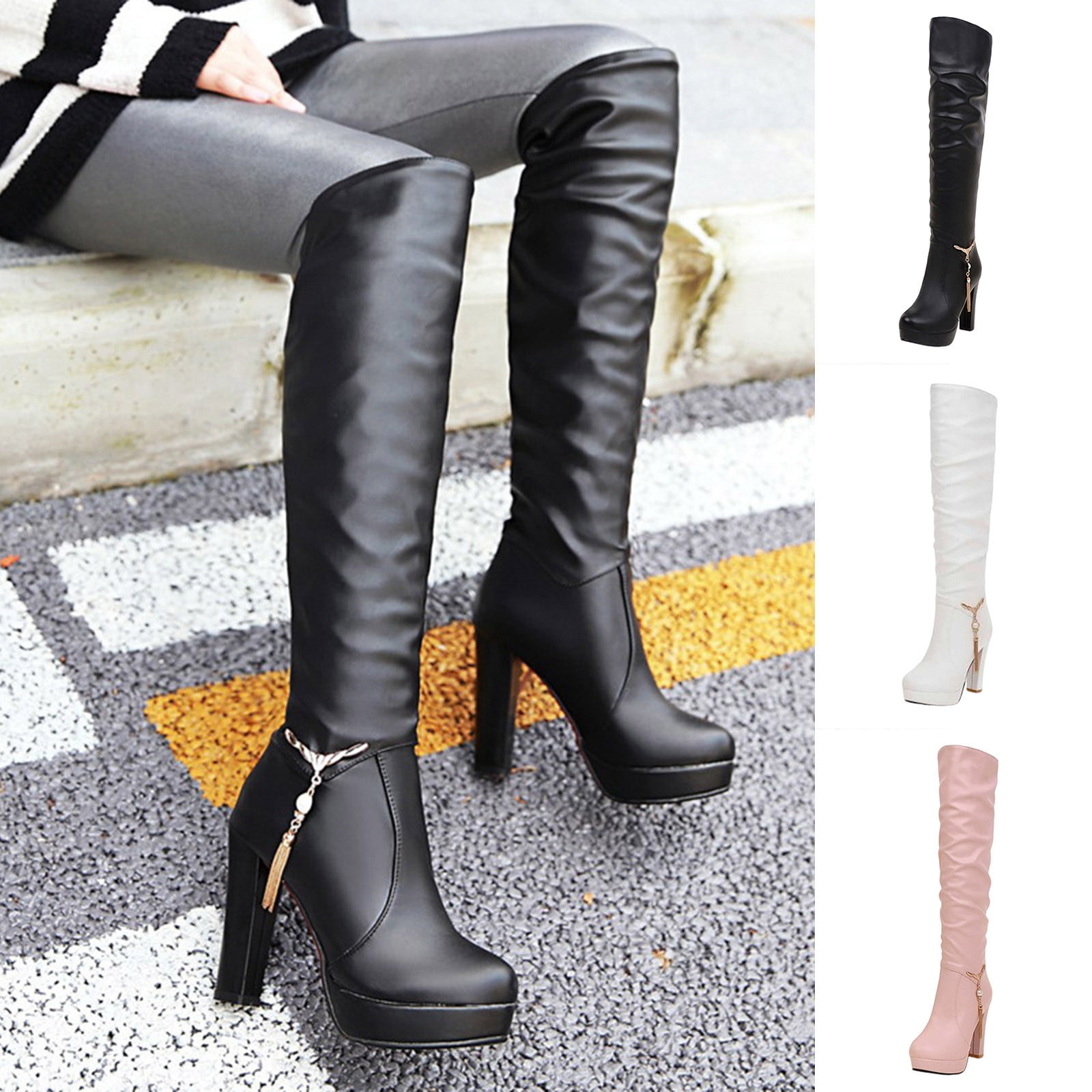Lovskoo 2024 Women's Knee High Boots Thigh High Leather