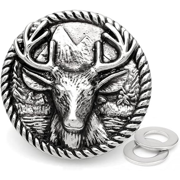 2pcs 1-3/8 Inch Deer Coin Concho Screw Back Cowboy Leathercraft Embellishments (Silver, CHS18)