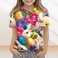 thumbnail image 2 of DORKASM Kid's Easter Bunny Egg Print Short Sleeve Tee: Girls Casual Holiday & Daily T-Shirt Brown 140, 2 of 5