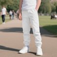 thumbnail image 7 of Children's Solid Color Boys Uniform Pants Pull on Twill Jogger Pants for Boys School Clothes with Pockets Cargo Pants for Kids White 8-9Y, 7 of 7