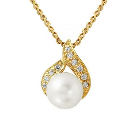 Foreli 0.1CTW Pearl And Diamond 14K Yellow Gold Necklace