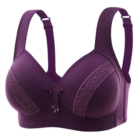 Gnurob Womens Plus Size Bra Non Underwire Bralette Hide Back Fat Brassiere Comfort Breathable lingerie Lightly Lined Cups Bralettes Adjustable Straps Underwear Clearance Saving Purple 44/100
