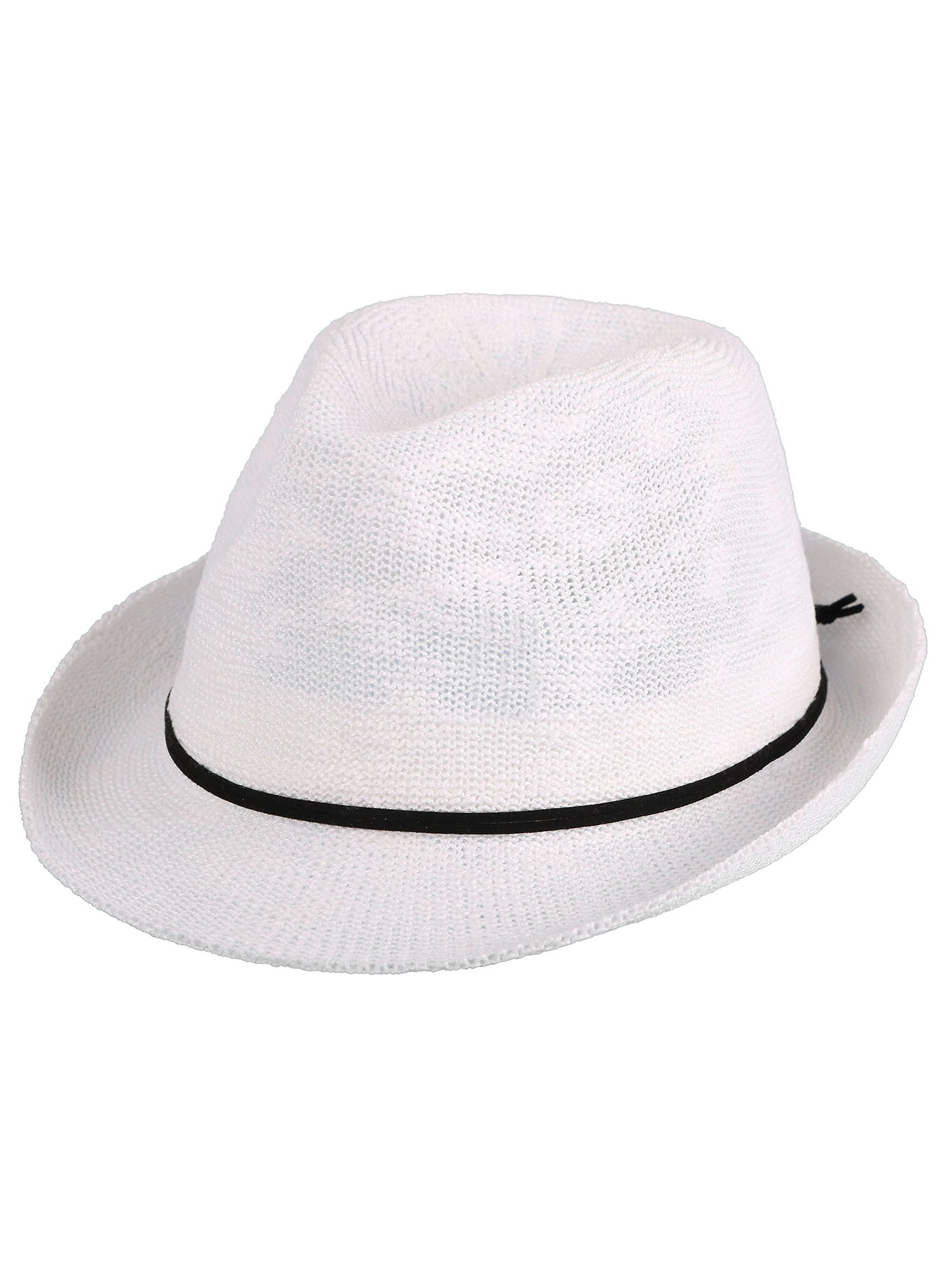 Men Women Summer Woven Straw Trilby Fedora Hat in Ivory Tan Black