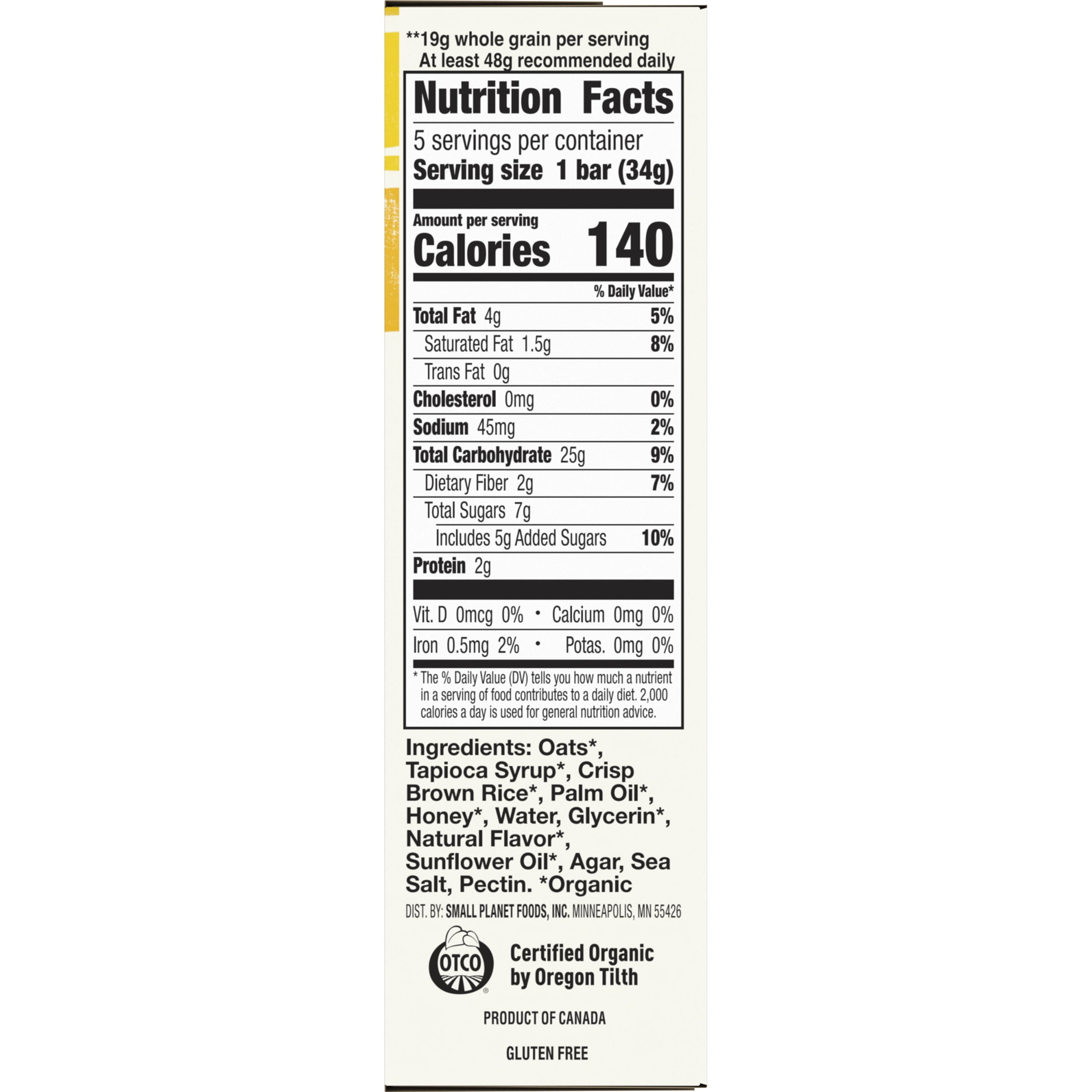 Cascadian Farm Organic Granola Bar, Oats and Honey, 5 Bars, 6 oz