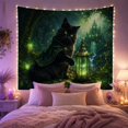 thumbnail image 2 of Black Cat Holding Lantern in Forest, Mystical Fantasy Style for Cat Lovers, Woodland Animal Wall Art, Halloween Gift, Tapestry Wall Hanging for Bedroom and Dorm, 2 of 7