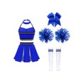 thumbnail image 2 of Xnihocha Girls Classic Cheerleading Team Uniform Mesh Splice Crop Top with Pleated Boxer Skirts Rooter Stage Suit B Blue 16, 2 of 5