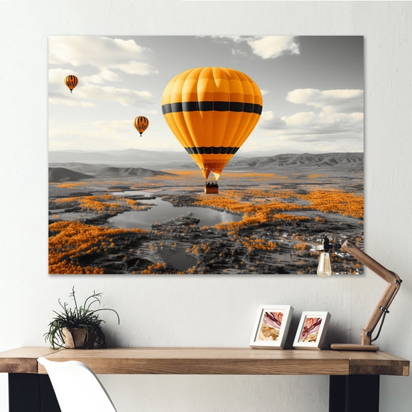 Designart Décoration Murale Montgolfière, art Mural Montgolfière, Vues Pittoresques avec Montgolfières Jaunes, Grande Toile Moderne, 44x34 Pouces