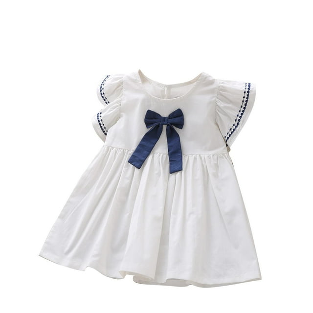 zbxnLI Robe en Coton pour Tout-Petites Filles, Nœud devant, Ligne A, Robes Décontractées, Petite Fille, Jolies Robes, Vêtements d'Été