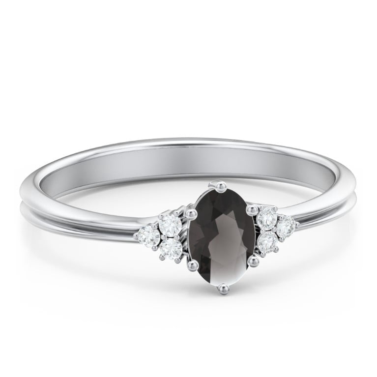 Birthstone Oval Ring with Shoulder Accents - Smokey Quartz (June)