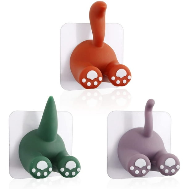 Paquete de 3 ganchos de cola de animales multiusos, gancho de pared adhesivo de dibujos animados, bonito soporte para cepillo de dientes, colgador de utilidad de baño de cocina para colgar toallas, s JAMW Sencillez