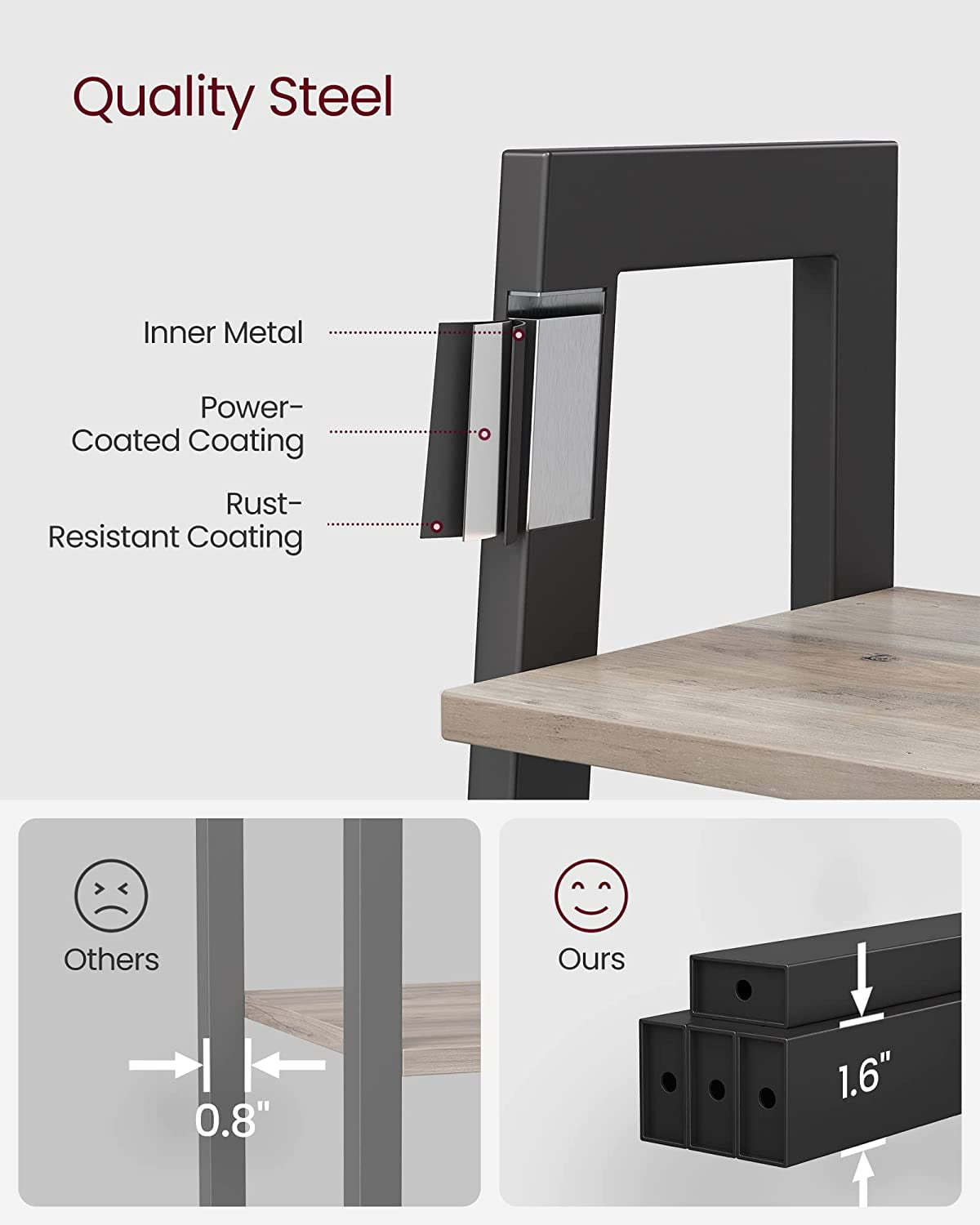 4-Tier Ladder Shelf Ladder Bookshelf Bookcase Storage Rack with Steel Frame Greige and Black