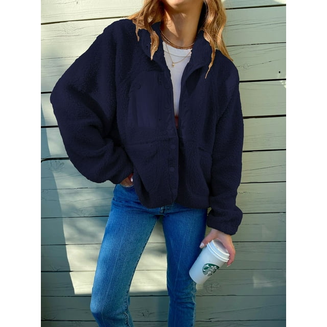 REDHOTYPE Women's Button Long Sleeve Brushed Jacket Coats with Pockets