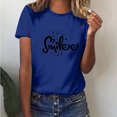 thumbnail image 1 of Pntutb Hauts d'Été de Mode pour Femmes T-Shirt Décontracté à Imprimé Lettres Sourire pour Femmes Col Rond à Manches Courtes Haut T-Shirt à Manches Courtes Col Rond/chemise Rollback, 1 of 5