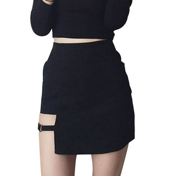 Womens Asymmetrical Skirt High Waist  Dance Short Mini Bodycon Skirts Fashion New Ring Irregular Bag Hip Skirt ,Black S