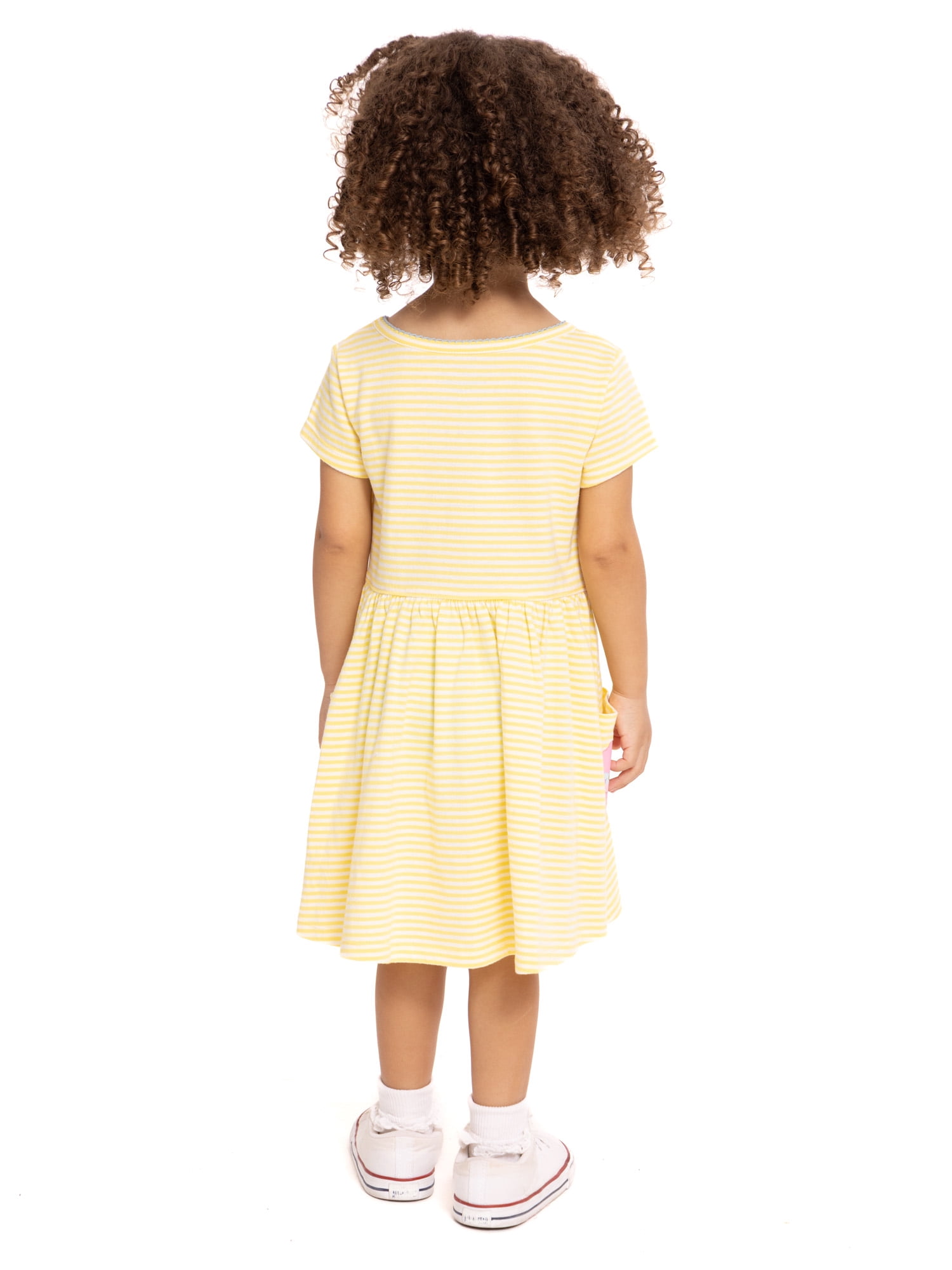 Bluey Toddler Girl Short Sleeve Striped Dress with Graphic Pockets, Sizes 12M-5T