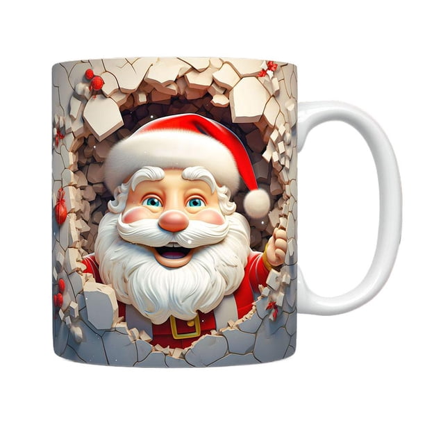 Ruifaya Tazas de café navideñas, tazas navideñas de cerámica de 11 oz con asa de Papá Noel, taza de café navideña, juego de tazas de Papá Noel con texto "Merry Christmas" para adultos, mujeres y hom