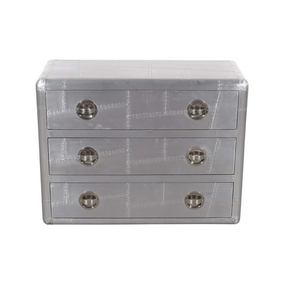 Pilot 3-Drawer Chest with Silver Aluminum Cladding and Exposed Steel Screws