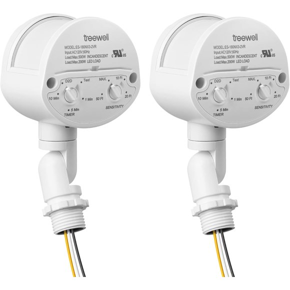 2 Pack Motion Sensor, 180-Degree Replacement Motion Detector, Adjustable Time & Detection Sensitiity Up to 60 Feet Range, 3 Working Modes Pir Motion Sensor for Security Floodlight, White, UL Listed