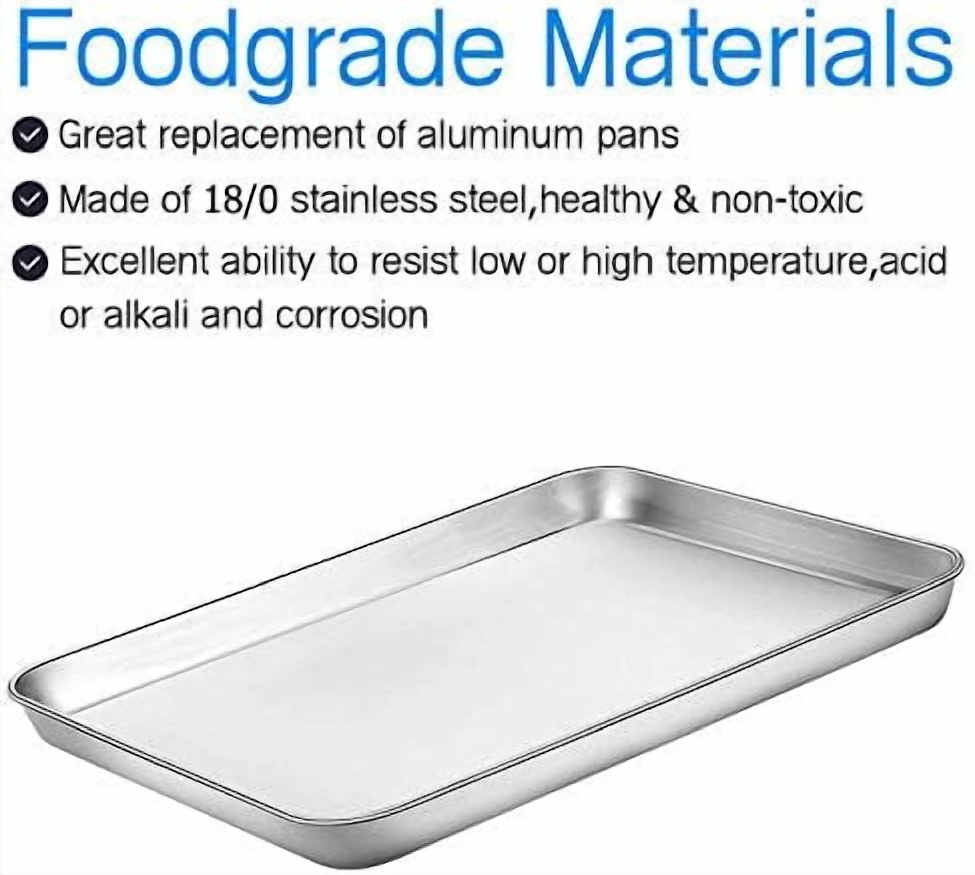 Baking Sheets Set of 2,  16 inch Cookie Sheets & Stainless Steel Baking Pans & Toaster Oven Tray Pans, Rectangle Size 15.95L x 11.97W x 1H inch, Non Toxic & Healthy, Mirror Finish & Rust Free