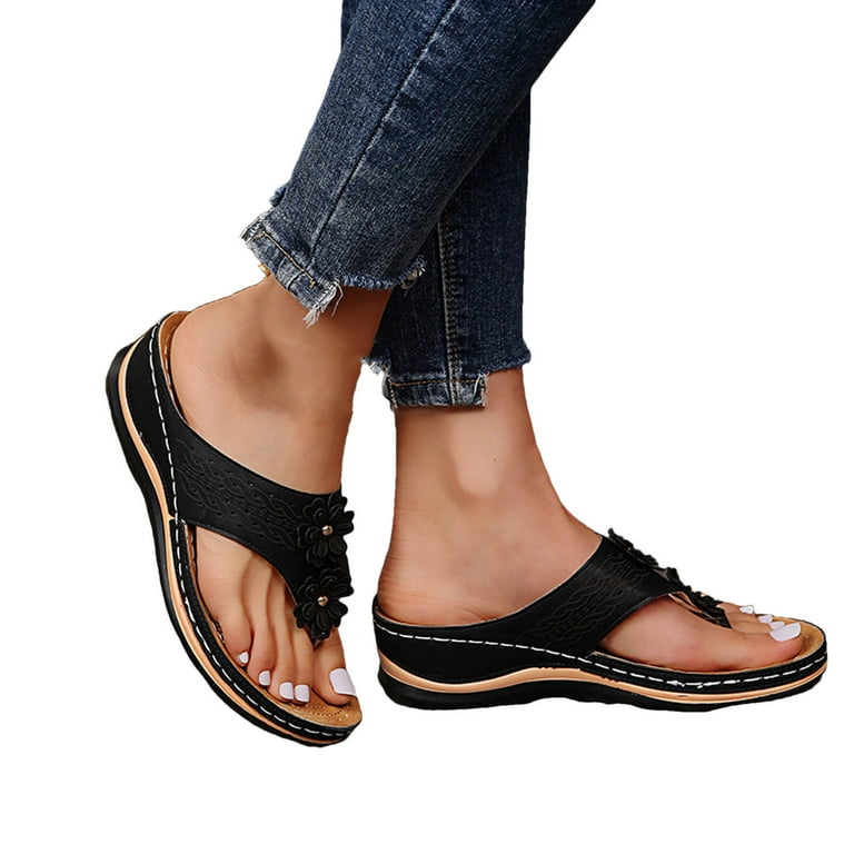  Orthopedic Sandals for Women Women Walking Slippers with Arch  Support, Summer Leather Orthopedic Sandals Flip Flop Beach Sandals  Anti-Slip Breathable Sandal Slip on Flip Flops(Size:US 7.5,Color:Black) :  Clothing, Shoes & Jewelry