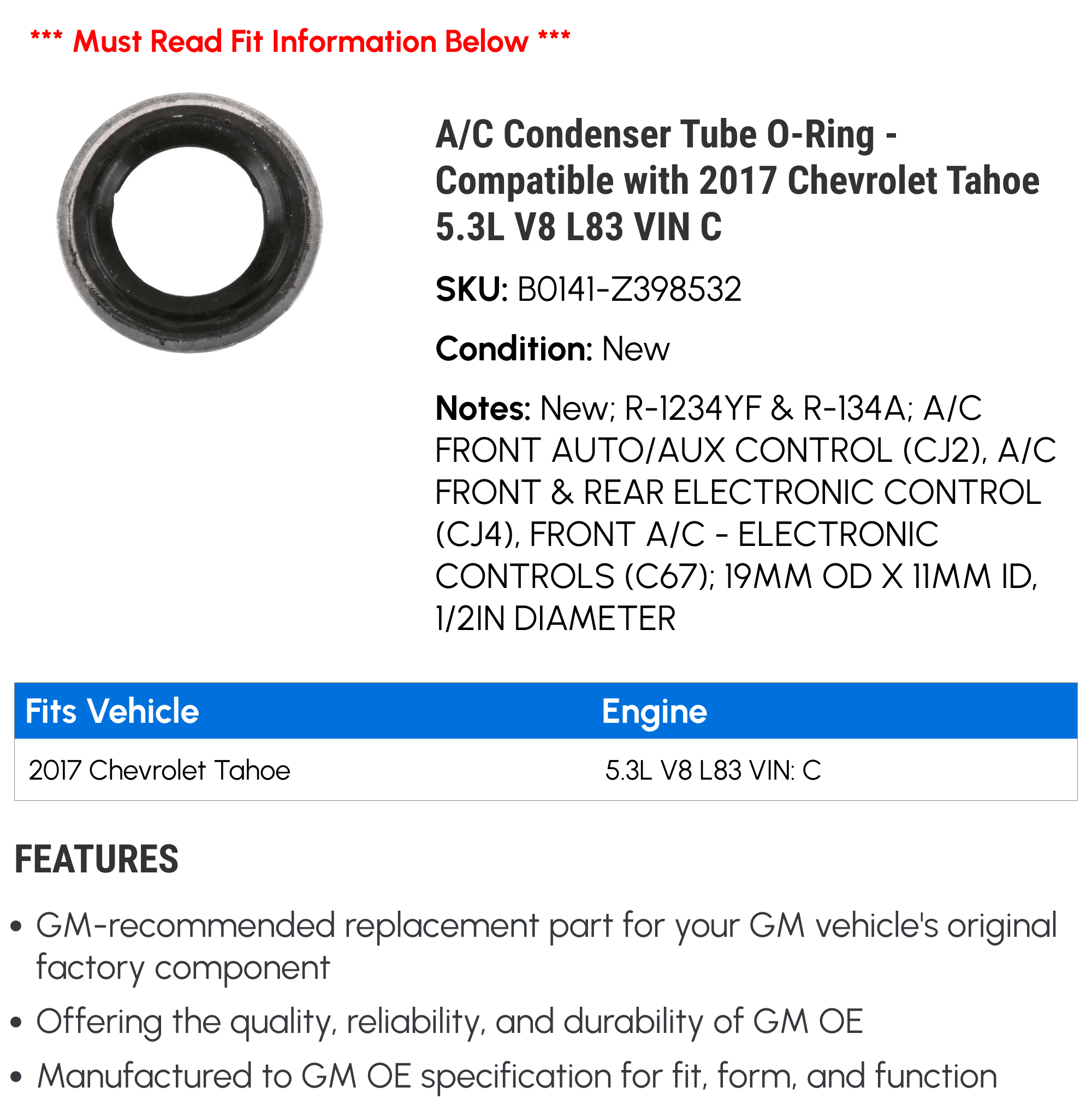A/C Condenser Tube O-Ring - Compatible with 2017 Chevrolet Tahoe 5.3L V8 L83 VIN C - AC Delco