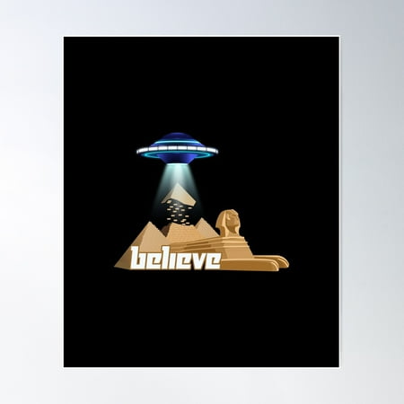 Ufo Building The Pyramids - Conspiracy Theory Poster Wall Art, Modern Wall Decor For Living Room Bedroom, 12x18 UNFRAMED