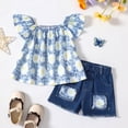 thumbnail image 2 of PEASKJP Girl Summer Casual Short Sets Rabbit Print Romper Elastic Waist Shorts 2Pcs,Sky Blue 90, 2 of 5