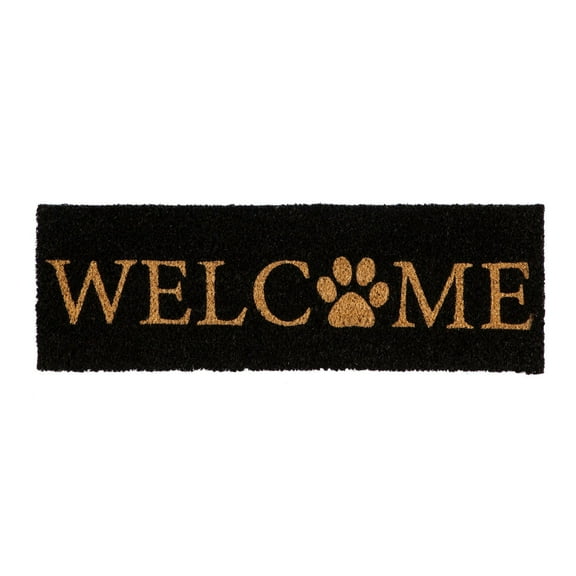 Evergreen Paw Print Welcome Kensington Indoor Outdoor Coir Interchangeable Doormat 9"x2'4" Black