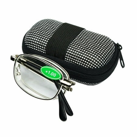 Two way Foldable Reading Glasses Readers Easy Carrying Case Men Women Unisex 1.0 Strength