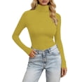 thumbnail image 2 of Womens T Shirts Long Sleeve High Neck Slim Fit Stretch Basic Solid Color Tees Basic Tees for Women Yellow1 XXL, 2 of 5