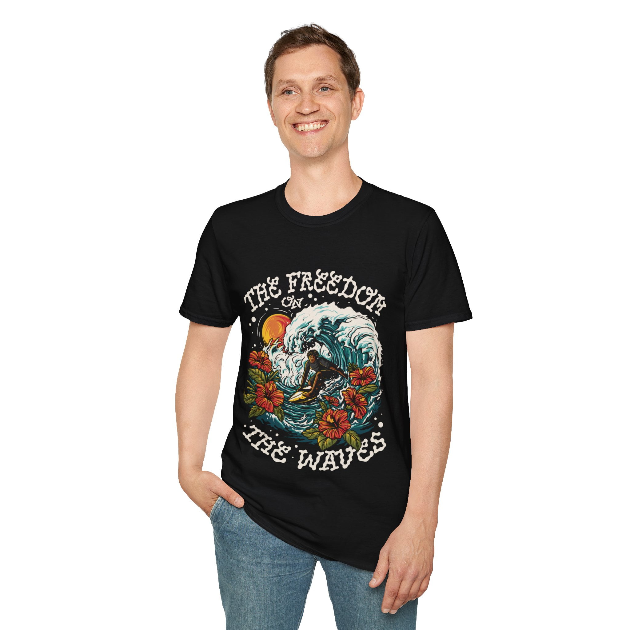 The Freedom On The Waves Surf Lover Novelty Graphic Unisex Softstyle TShirt