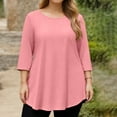 thumbnail image 3 of Fabrcox Woman Plus Size Tops Tunic Solid Color Crew Neck 3/4 Sleeve Tops for Women Spring Summer Floral Loose Fit Blouse L-5XL, 3 of 5