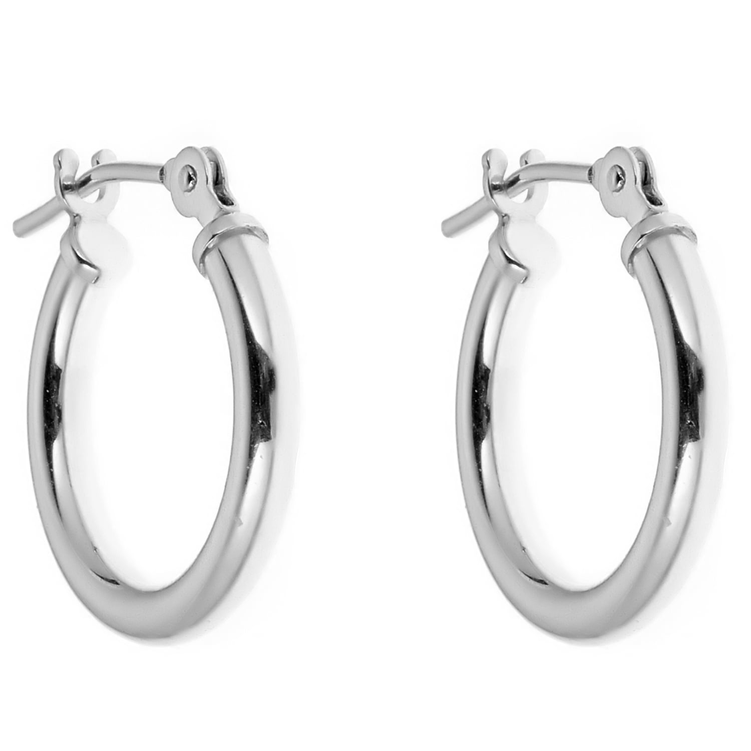 Children's 14K White Gold Tubular Shiny Round Baby Hoops Hoop Earrings