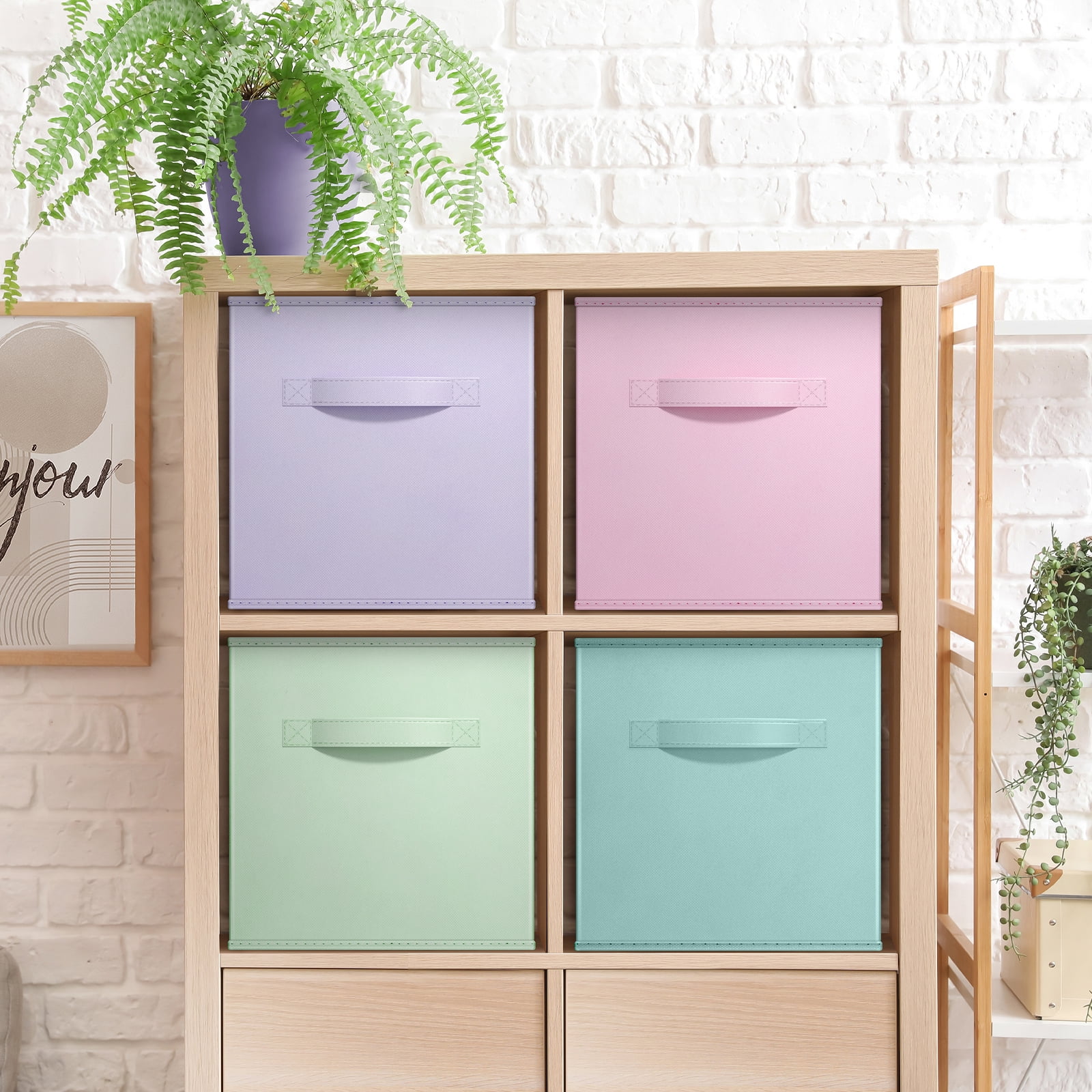 Sorbus Collapsible Cube Fabric Storage Bins (10" x 10"), 4 Pack, in Child & Nursery Pastel Colors