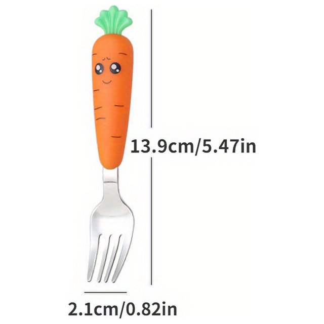 1pc/3pcs Carrots Design Utensil Set Kids Dinnerware Stainless Steel Spoon Fork Flatware With Box Baby Feeding Kitchen Tableware Supplies