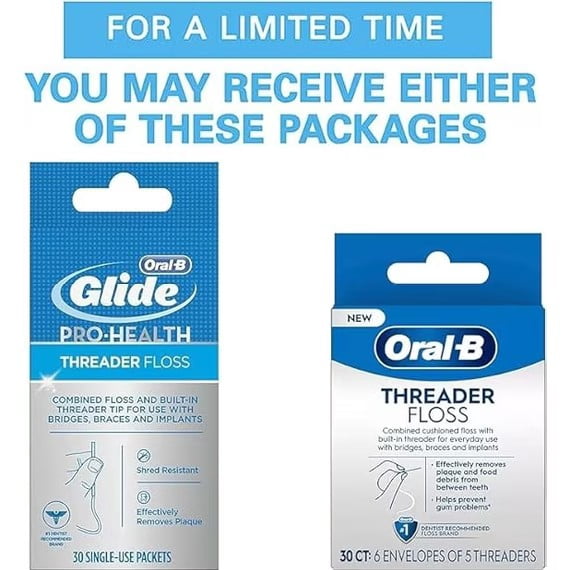 Oral B Threader Floss for Braces and Dental Work, 30 Count