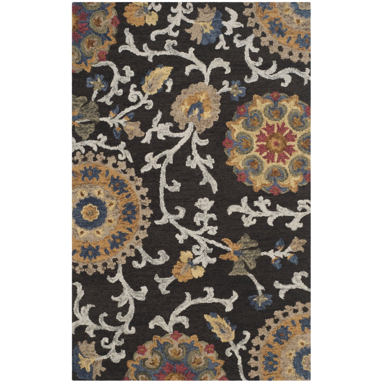 SAFAVIEH Blossom Danny Floral Wool Runner Rug, Charcoal/Multi, 2'3" x 16'